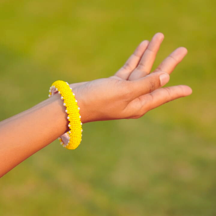 Yellow Beaded bangle – Sunshine in Every Stitch