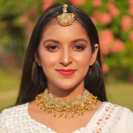 Embroidered Elegance Trio – Earrings, Necklace & Tikka Set